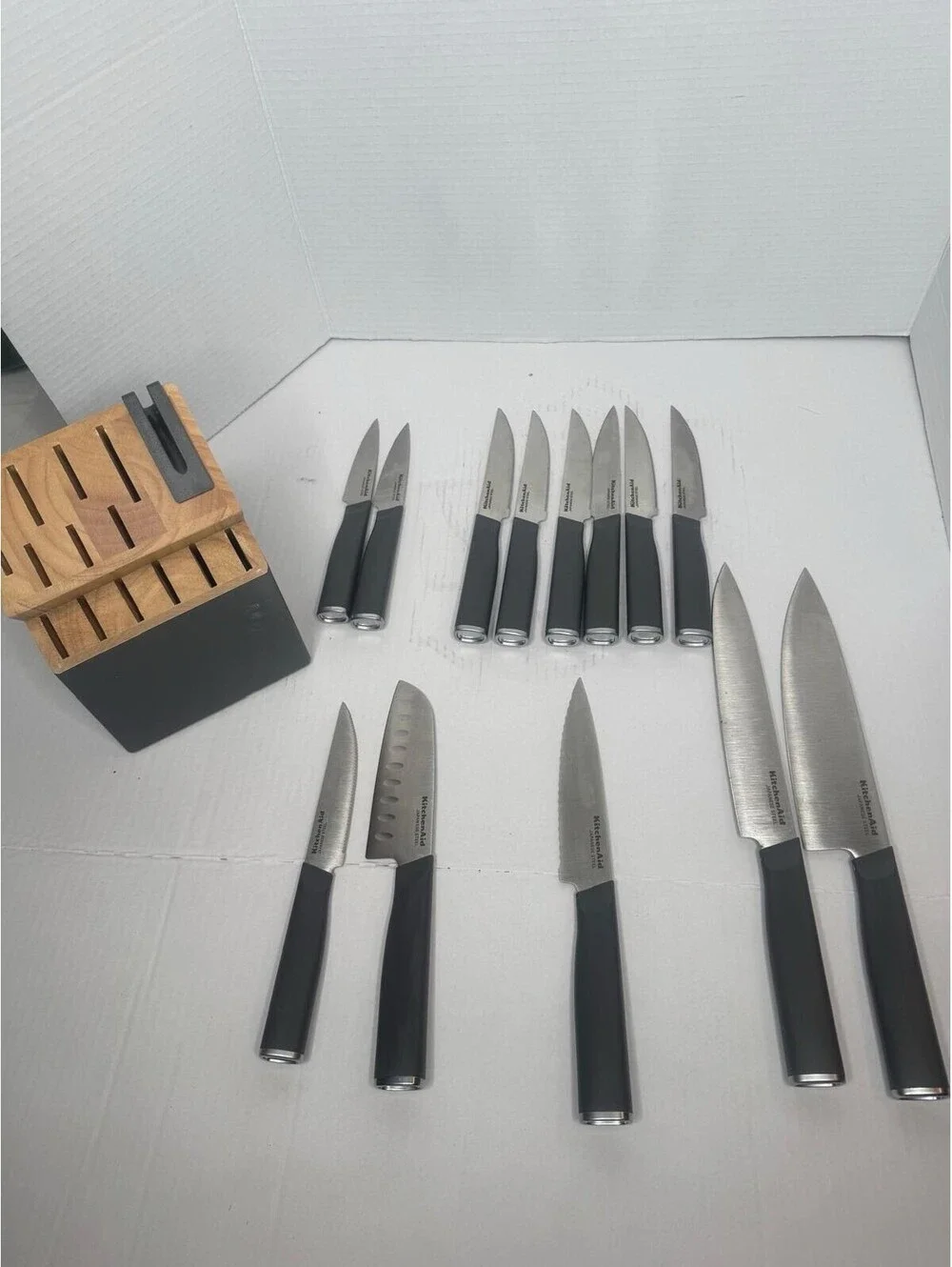 KitchenAid Gourmet 15-Piece Knife Set-Charcoal Gray Handles & Matching Block